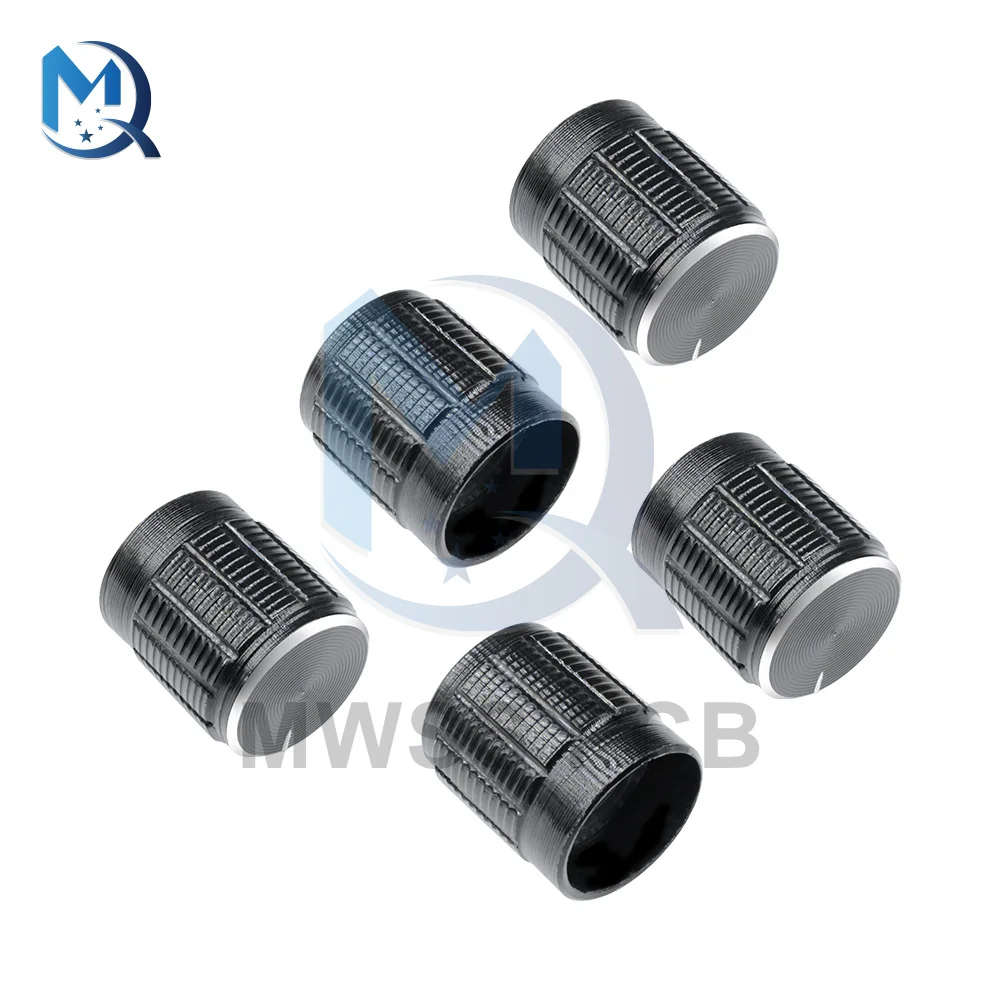 Potentiometer Knobs 10PCS/Lot 6MM Black Metal Volume Control Knobs Switch For Knurled Shaft Insert Potentiometer Knob Diameter 15mm x 16.5mm Height