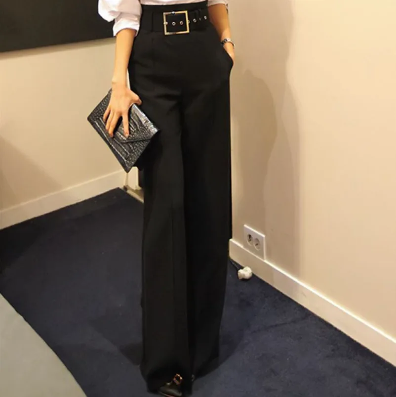 cigarette pants High Waist Wide Leg Pants Professional Suit Pants Women's Autumn Winter Ol Formal Dress wide leg pants lace up trousers black plus size capris