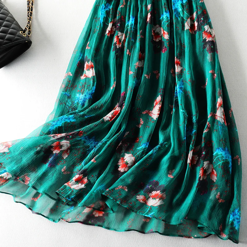 Tcyeek винтажное летнее платье женская одежда Boho Настоящее шелковое длинное платье Vestidos женское цветочное зеленое Макси платье+ Топ Mujer 98006