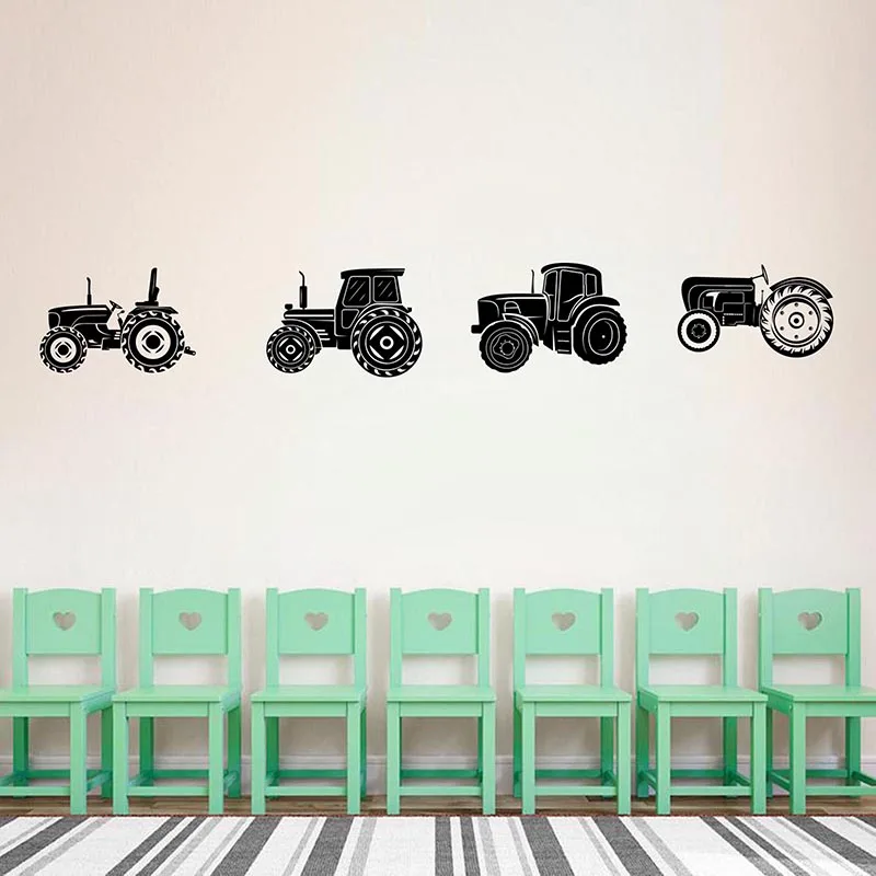 Set Of 4 Tractor Truck Wall Sticker Boy Room Play Room Tractors Farm Truck Wall Decal Bedroom Vinyl Decor (1)