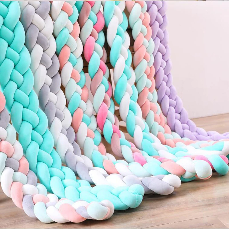 

1PC 2.2M/3M Newborn Bed Bumper 4 Braid Pillow Long Knotted Cot Bumper Knot Crib Infant Room Decor Comfortable Protector