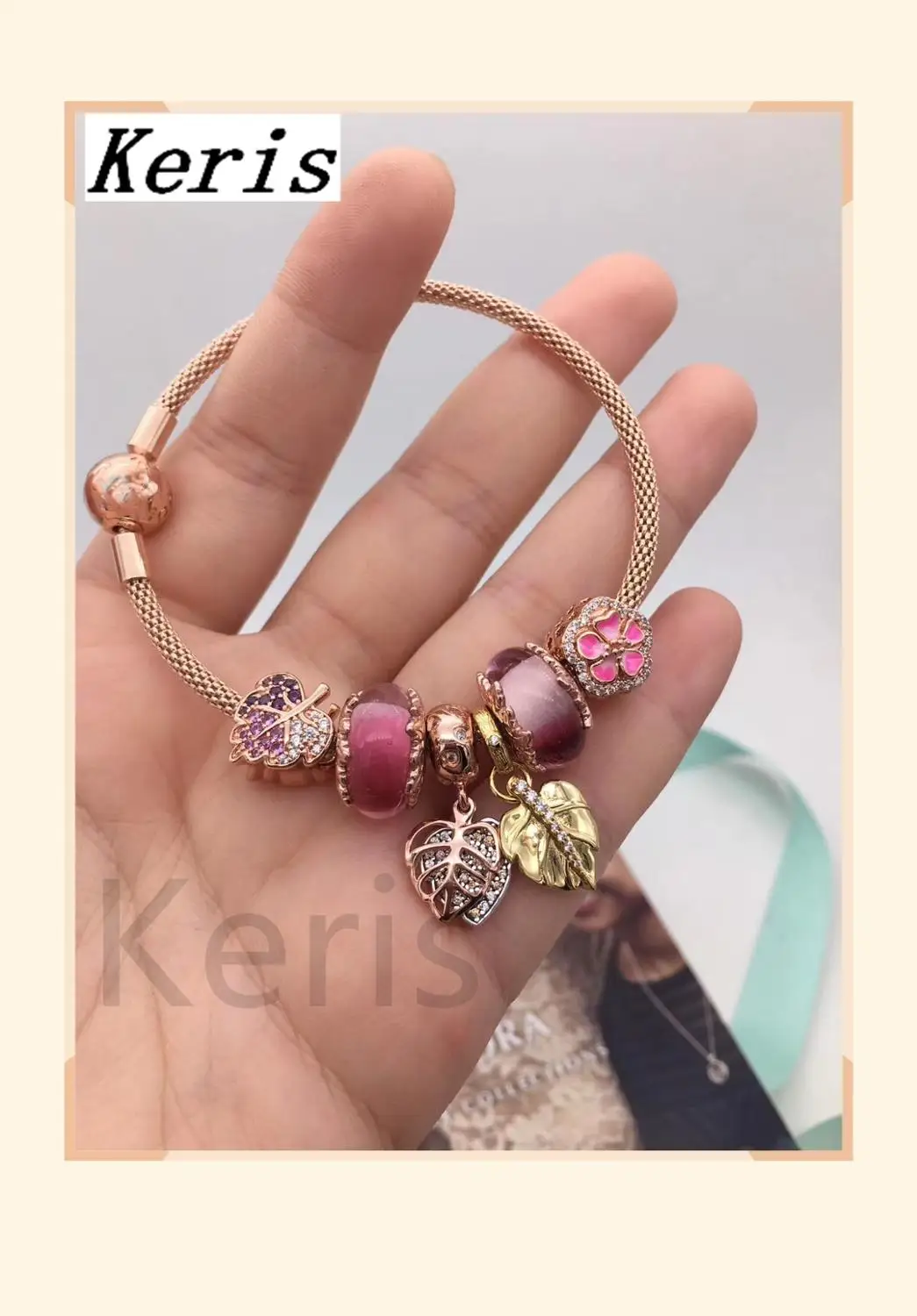 

High Quality Copy 1:1 100%925 Pure Silver New Rose Gold Autumn Style Deciduous Leaf String Bracelet Free Of Charge