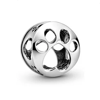 

100% 925 Sterling Silver Bead New Hollow And Cute Claw Footprints Beads Fit Pandora Women Bracelet & Necklace Diy Jewelry