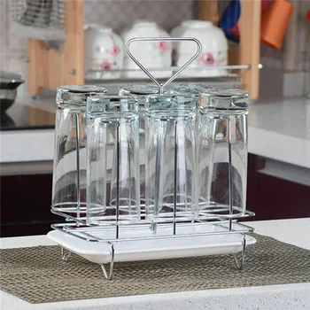 

Metal Glass Cup Rack Water Mug Draining Drying Organizer Drain Holder Tray Stand Shelf Kitchen Bar Desktop Storage Accessories
