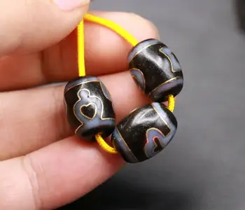 

Energy Magic LKbrother Talisman set of 3 Magic Tibetan Old Oily Agate Gold Inlaid Little dZi Bead for DIY