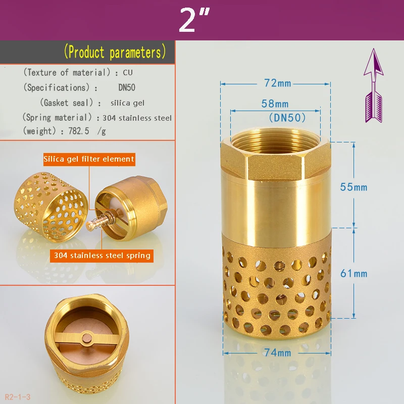 1pc DN32/DN40/DN50 NPT Brass Female Thread in-Line Spring Check Va