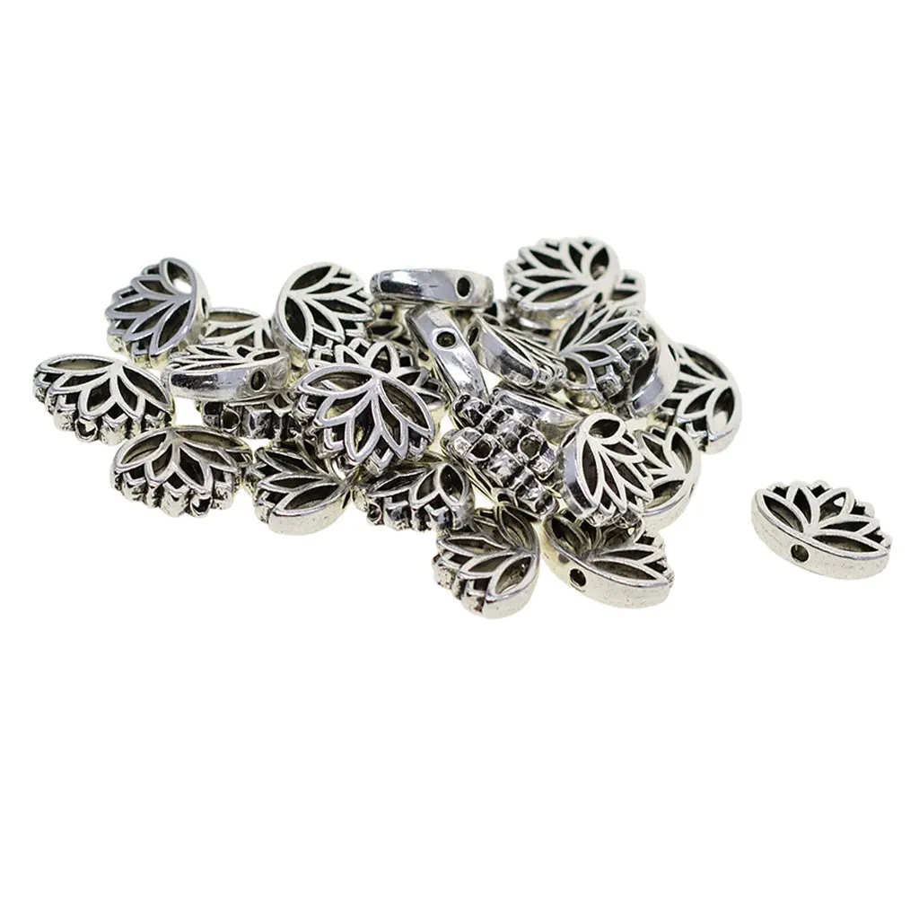 30PCS Tibetan Silver Hollow Out Lotus Flower Metal Beads Cute Spacer Loose Beads Charms For DIY Jewelry Making (16 X 13 X 4 Mm)