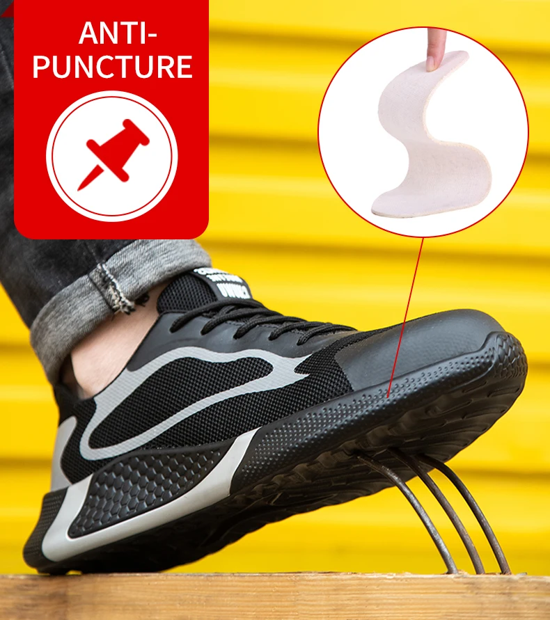 Fashion Men's Work Sneakers Mesh Breathable Safety Shoes Men Steel Toe Work Shoes Industrial Anti-smashing Safety Work Boots Man