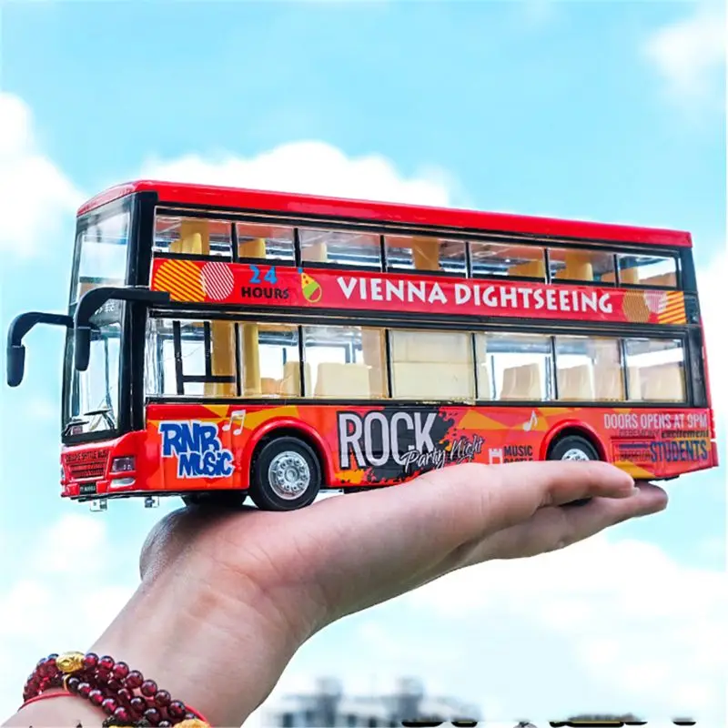 

Simulation Double-deck Alloy Bus Toy Bus Model Light Sound Alloy Car Diecasts