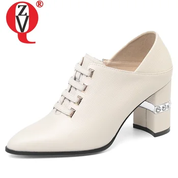 

ZVQ spring new fashion sexy women pumps outside high heels handmade genuine leather pointed toe zip women shoes drop shipping