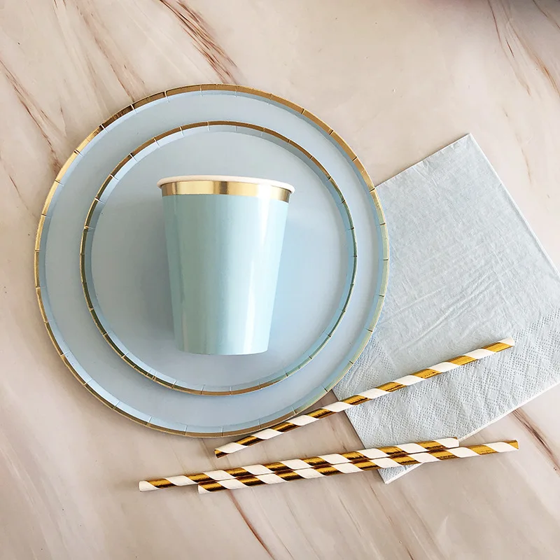 Синие вечерние одноразовые чашки для мальчиков на день рождения и свадьбу, набор бумажной посуды для пикника