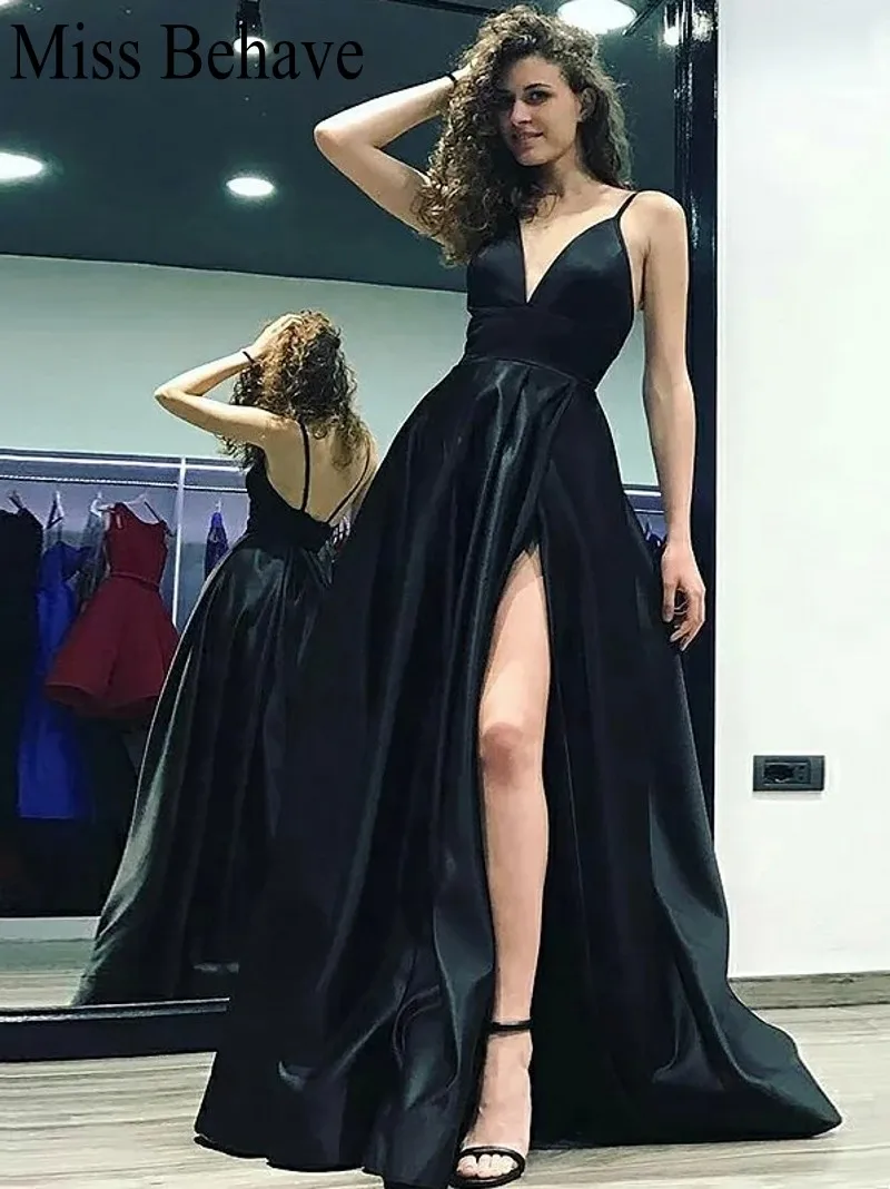 

DD JYOY Black Evening Dress with Train Front Split Elegant Gowns Evening Open Back robe de soiree rouge