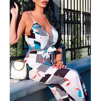 

2019 Women Summer Romper Casual Sleeveless Floral Jumpsuit Loose Wide Leg Pants Suit Playsuit Plus Size