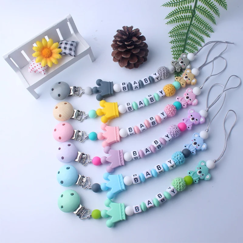 

Baby Pacifier Clips Cartoon Koala DIY Silicone Colorful Pacifier Chain Baby Teething Soother Chew Toys Dummy Teether Clip Holder