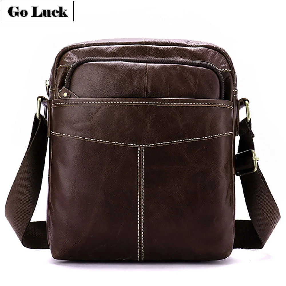

GO-LUCK Brand Genuine Leather Men Crossbody Shoulder Bag Men's Cowhide Messenger Bag Casual Travel Ipad Pack