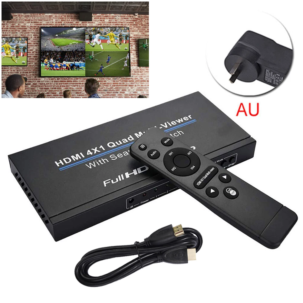 4X1 мульти-viewe HDMI Quad экран в режиме реального времени мультипросмотр с HDMI бесшовный коммутатор Функция полный 3D 1080P коммутатор для ПК - Цвет: AU Plug