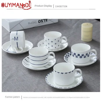 

Fashion Nordic Striped Coffee Cup Saucer Plaid Coffee Cup Set Exquisite Ceramic Creative Breakfast Cup Milk Cup Retro Water Cup
