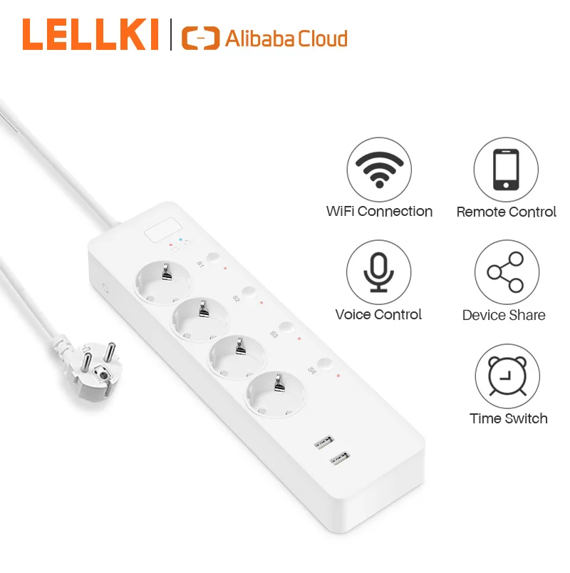 

EU WiFi Smart Power Strip with 2USB 4 Multi Plug Remote Control Electric Timer Socket for Alexa Google Home 1.8m Power Extension