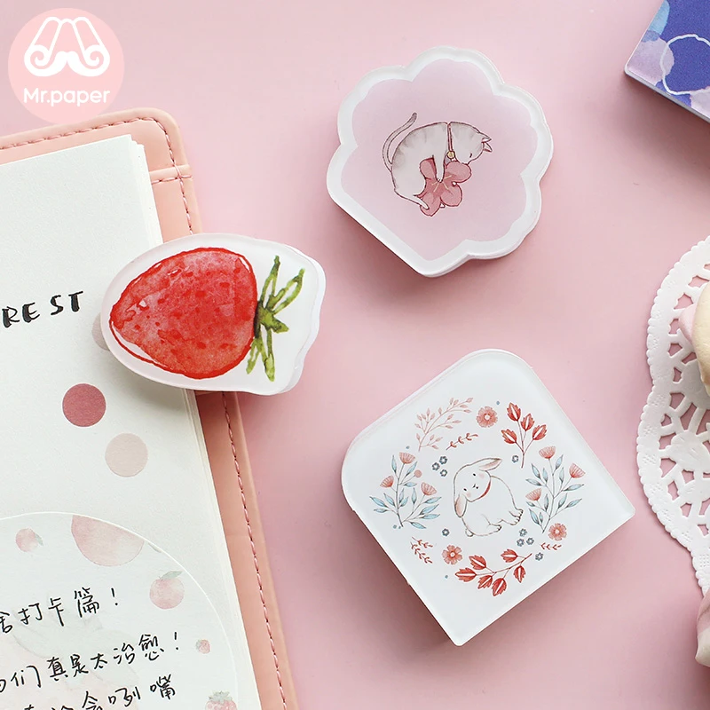 

Mr Paper 8 Designs Kawaii Cartoon Kitty Rabbit Strawberry Flower Blank Plastics Bookmark Clips Office Study Supply Binder Clips