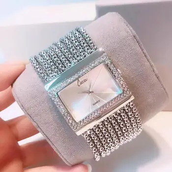 

Fashion Women Watch Square No Number Alloy Strap Fringe Bracelet Water Diamond Ladies Quartz Wrist Watches zegarki damskie