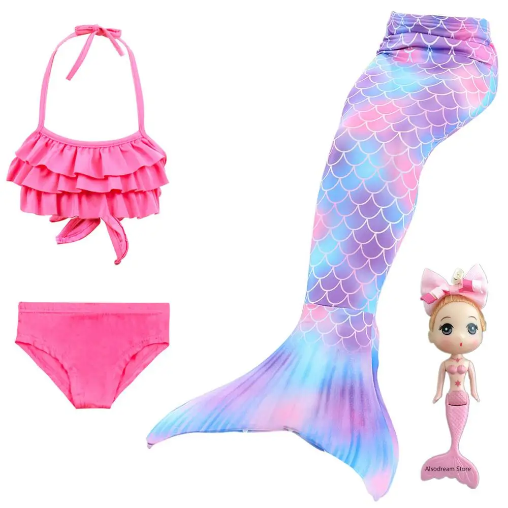 Детские хвосты русалки для девочек, хвост русалки, Monofin, костюмы для девочек, купальный костюм с куклой русалки - Цвет: 4PCS NO Fin