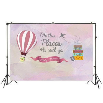 

Photography Backdrop Hot Air Balloon Baby Shower Photo Background Oh The Places He Will Go Newborn Banner Decoration SM-763