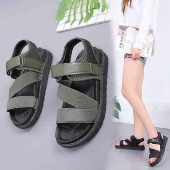 

Fashion Womens Shoes 2020 Low Sandals Woman Leather Summer Heels Suit Female Beige All-Match Luxury Low-heeled Gladiator