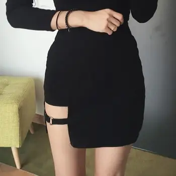 

Summer Sexy Women Metal Ring Strap High Waist Bodycon Asymmetrical Mini Skirt