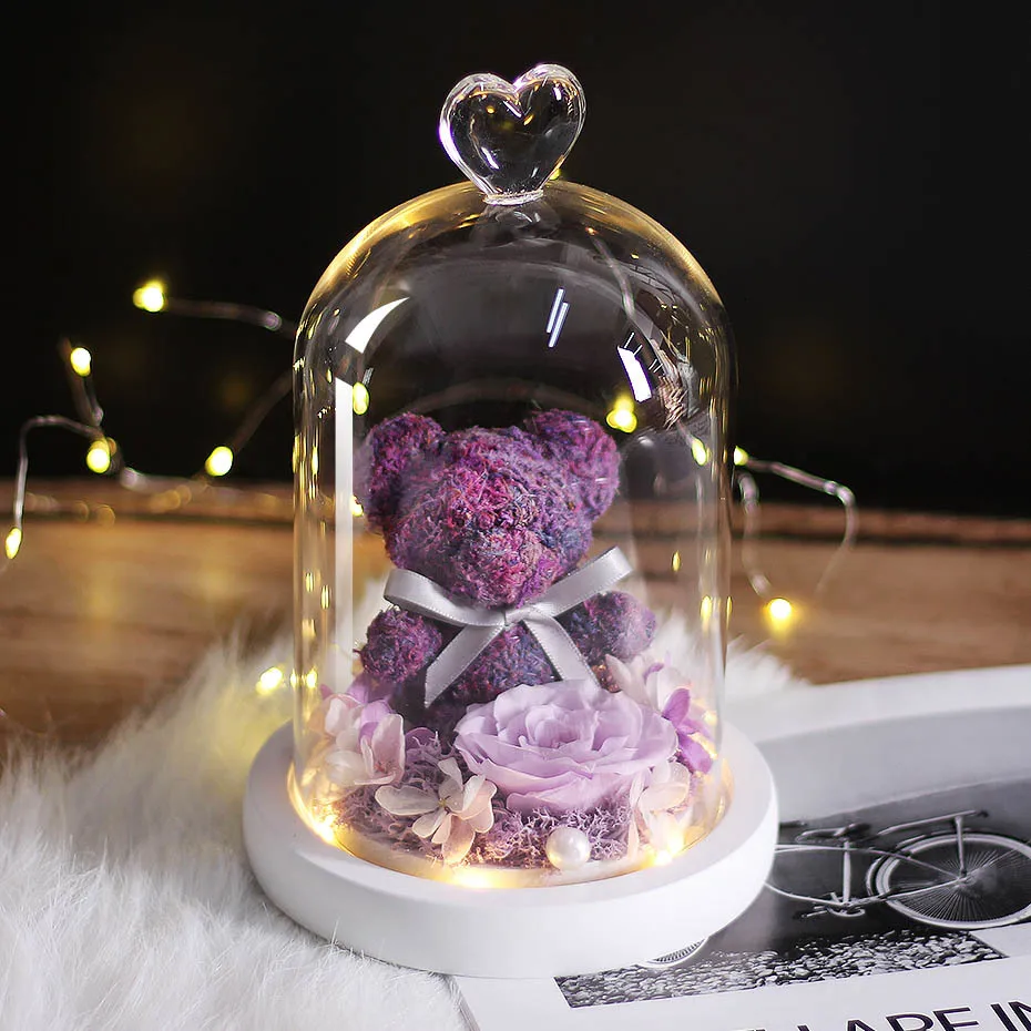 Список розовый маленький медведь светильник в виде Розы бутылка в банке настольная ночник Красавица и Чудовище романтический подарок - Цвет: 02