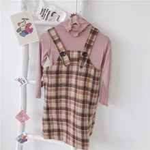Платье в клетку в Корейском стиле для девочек осенние модные платья-майки для девочек 1-6 лет