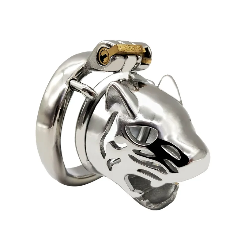 SMMQ Leopard head Chastity Cage Animal Shape Cock Devices New Lock Penis Sex Toys For Man Stainless Steel Waterproof 36C