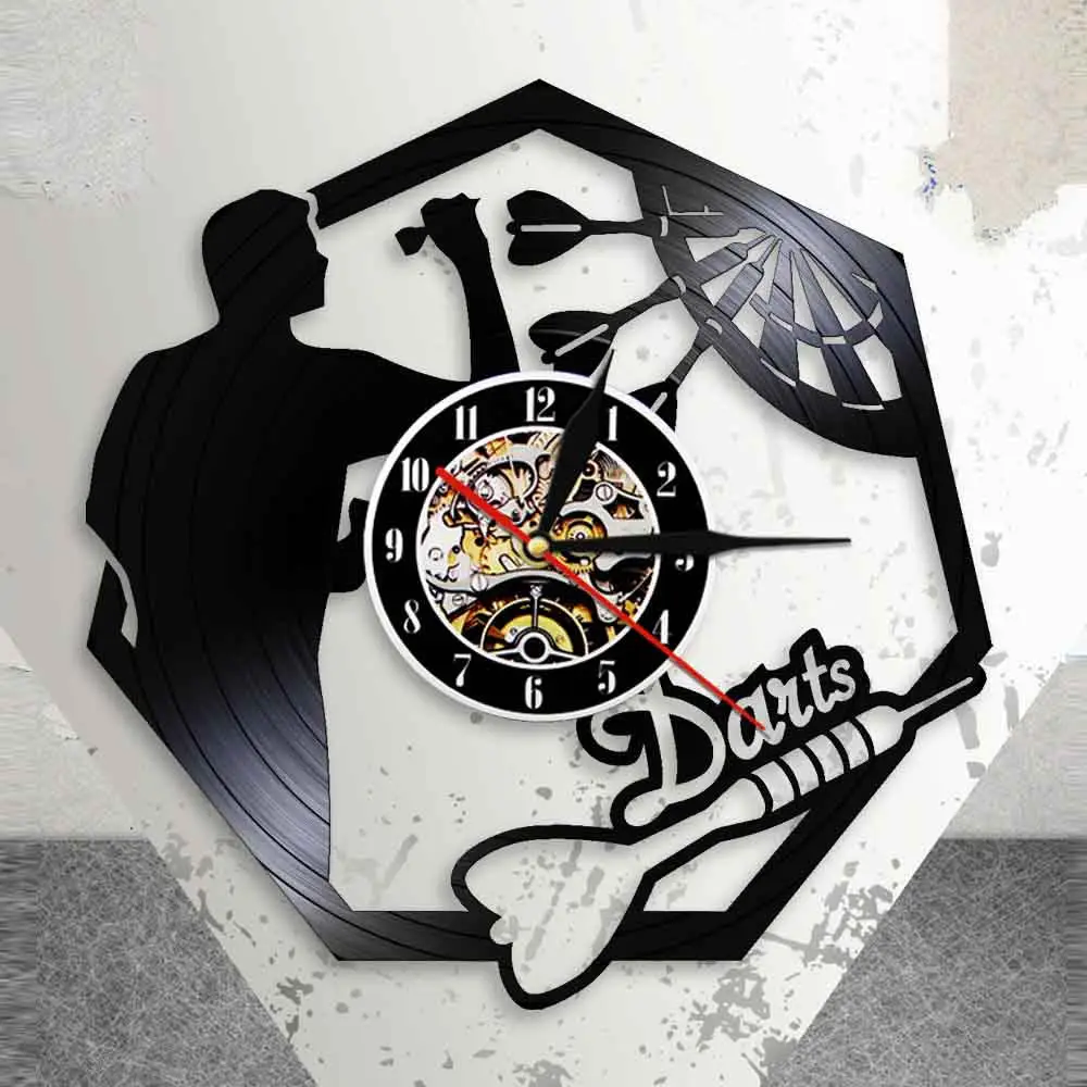 Дартс настенное искусство Виниловая пластинка настенные часы Человек Пещера паба игра для клуба комната Дартс украшение современные настенные часы с подвеской с подсветкой
