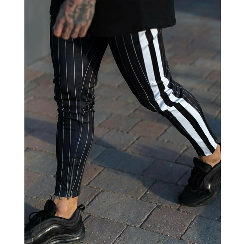 Новые Мужские Jogger длинные брюки, повседневный облегающий боковой спортивный костюм с полосками, спортивные мужские зауженные брюки для спортзала, обтягивающие спортивные штаны