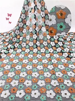 

Amazing evening apparel tulle material with flower sequins French net lace fabric for lady dress PDN591(5yards/lot)