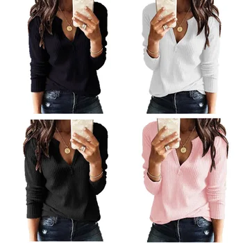 

clothing UVRCOS 2019 Spring New Model Women's Clothing V-neck Long-Sleeved T-shirt Female
