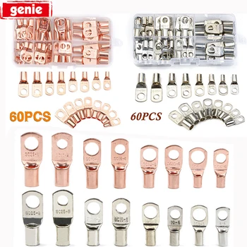 

60pcs Tin Plated Copper Cable Lugs Battery Terminals Set Wire Terminals Connector SC10-6 SC16-8 SC25-8