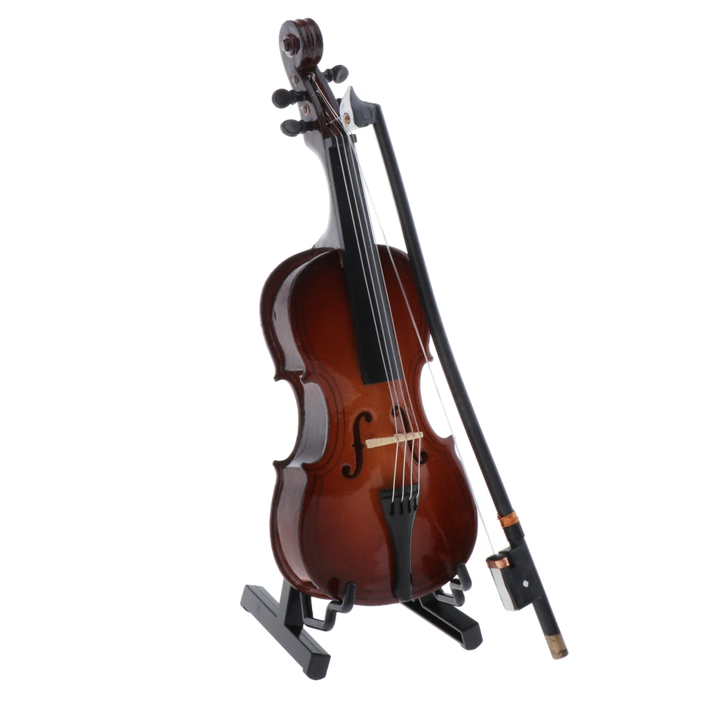 1/12 Dollhouse Musical Instrument Figurine, Wooden Violoncello Set with Box Gift, Household Crafts, Home Office Decor Gift