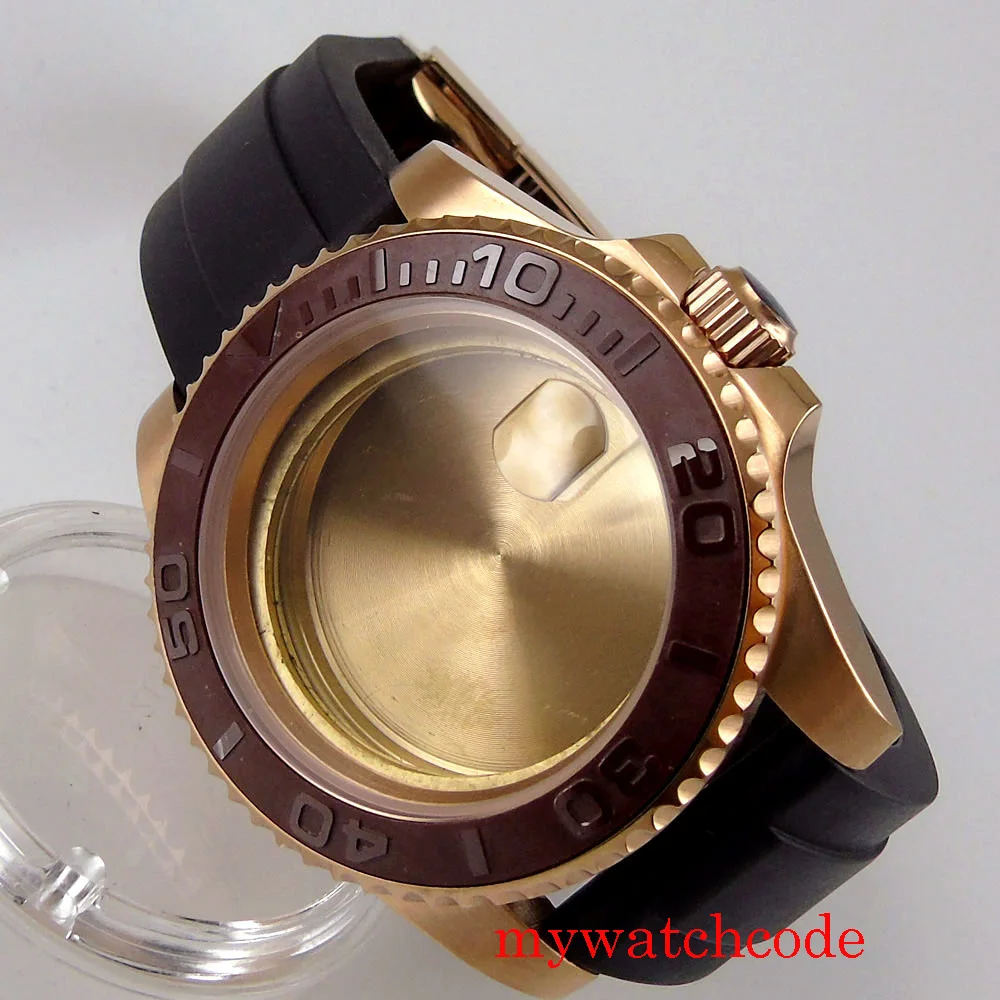 

BLIGER 40mm Rose Gold Coated Watch Case Sapphire Glass Fit MIYOTA 8215 ETA 2836 Automatic Movement Rubber Band Watch Replacement