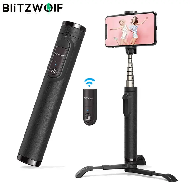 Best BlitzWolf BW BS9 All In One Mini bluetooth Selfie Stick Monopod Tripod Integrated Detachable Tripods Selfie Sticks for Iphone