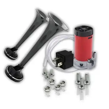 

Hot 12V Black Car Motorcycle Air Horn Train Kit Dual Trumpet Ultra Loud 105-115 (db) for Cars Trucks Motorcycle Boats