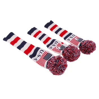 

3Pcs Golf Knit Pom Headcover Driver Fairway Woods Head Covers Protector