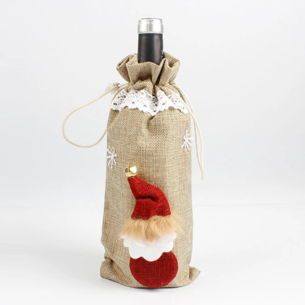 2 TypesChristmas Snowman Santa Drawstring Wine Bottle Cover Bag Party Table Decoration