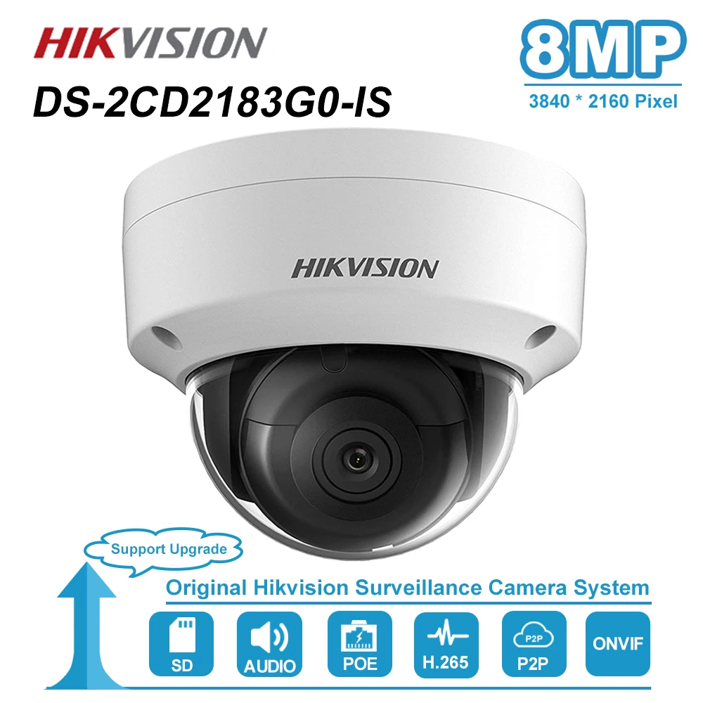 Купольная IP камера Hikvision 8 Мп 4K PoE Onvif с аудио для дома и улицы защитой от