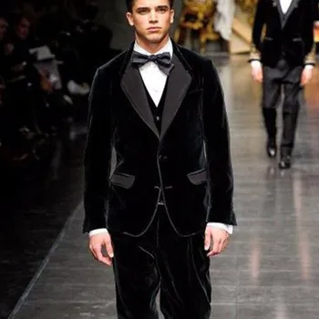 

Black Velvet Men Suits for Evening Party Stage 2020 Winter New Coat Wedding Tuxedos 3 Piece Male Clothes Jacket Pants Vest