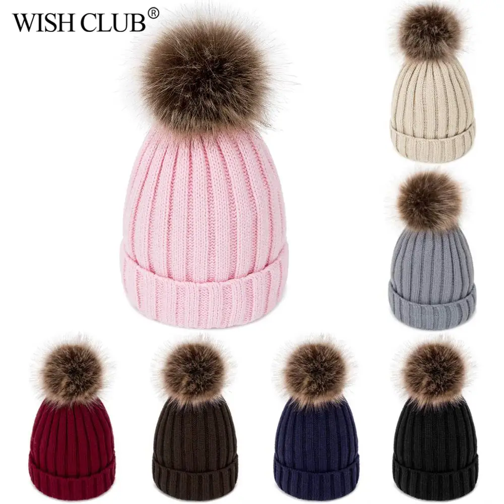 WISHCLUB, зимняя шапка для женщин, меховая шапка с помпонами, зимняя женская шапка, шапка для девочек, вязаные шапки, брендовая новая Толстая Женская шапка