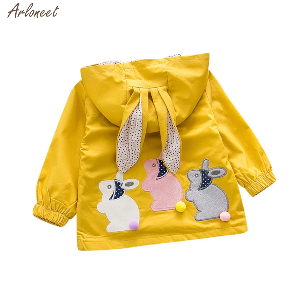 Toddler Baby Kids Girls Rabbit Ear Hooded Windproof Coat Outwear Casual Clothes Zipper Coats Tops Clothes New