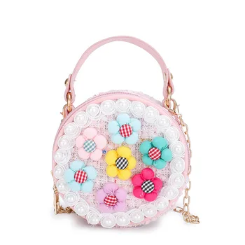 

Little Girl Mini Handbag Tote 2020 New Kids Princess Flower Messenger Bags Baby Girls Pearl Party Hand Bag Clutch Purse Gift