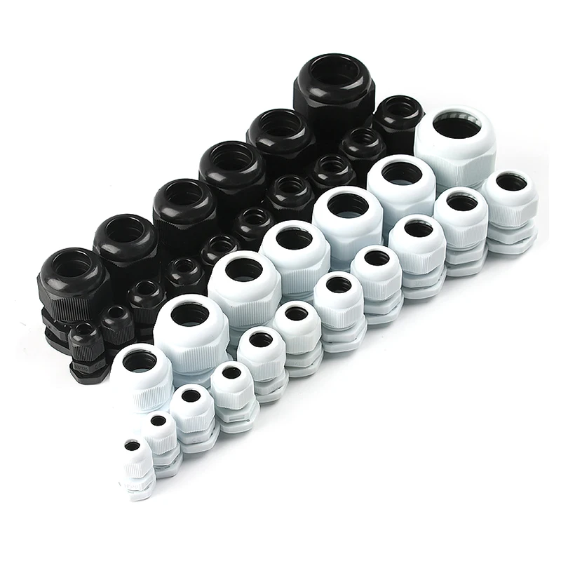 20/10Pcs PG7/9/11/13.5/16/19/21/25 Waterproof Cable Gland IP68 White Black Nylon Plastic Sealed Fixed Head 3-20mm Wire Connector