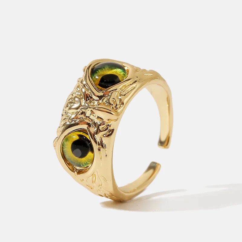 chunky trendy rings YADELAI Charming Fashion Owl Ring Vintage Man and Women Alloy Blue Eyes Owl Ring Versatile Argent  Adjustable Creativering Ring trendy ring stores