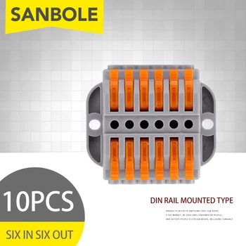 

10pcs/lot 32A Quick Terminal Block Fixed Type Six In Six Out Wire Connector Universal Terminals PCT-226A